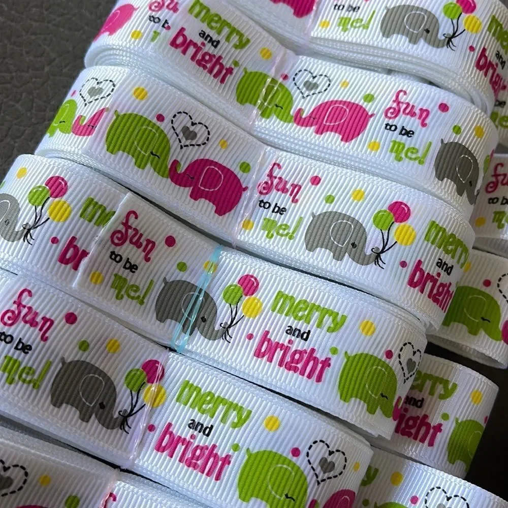 Grosgrain Ribbon 7/8” 5 yards 5/$20 NEW merry & bright elephants fun to be me